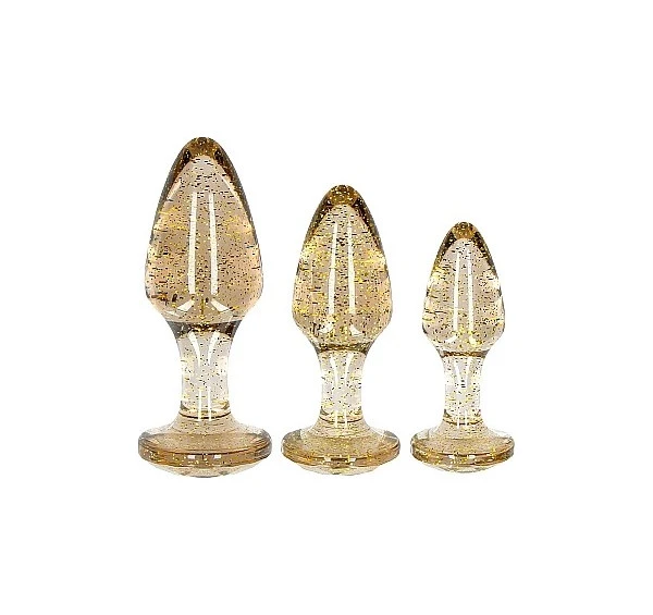 3 Plugs Anaux Et Vaginaux Avec Paillettes Internes Couleur Or 1 3 Plugs Anaux Et Vaginaux Avec Paillettes Internes Couleur Or