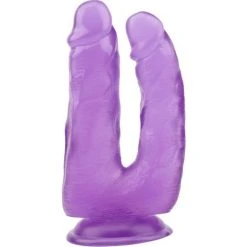 DOUBLE DILDO VENTOUSE HI-RUBBER POURPRE 18 X 4 Cm - Dildoshop