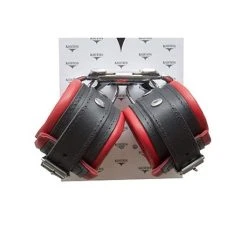 Menottes Cuir Poignets Noir/Rouge - Dildoshop